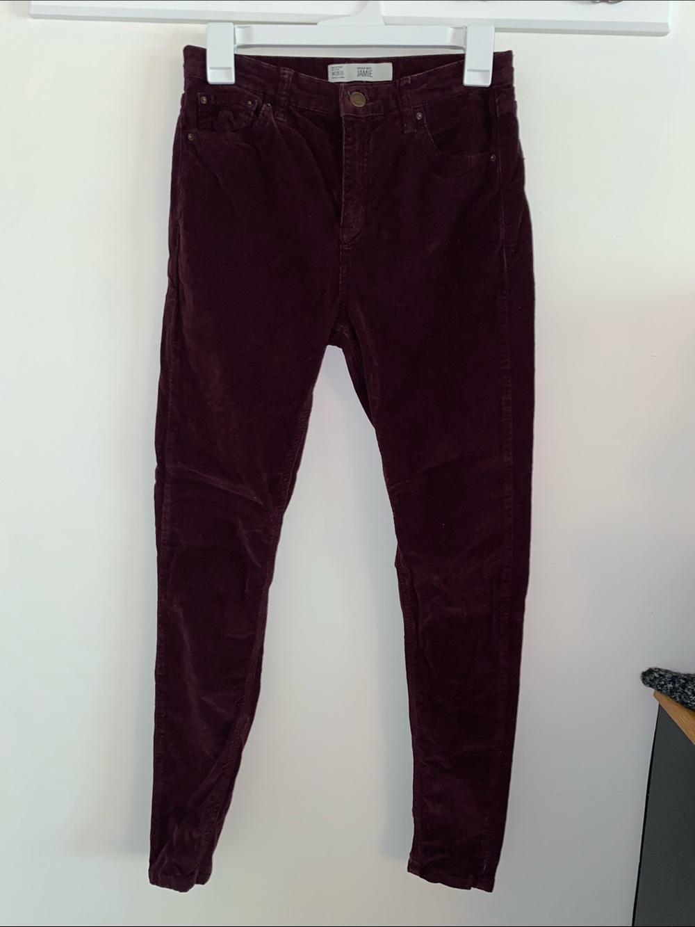 Topshop Moto Jamie Corduroy Jeans in Burgundy